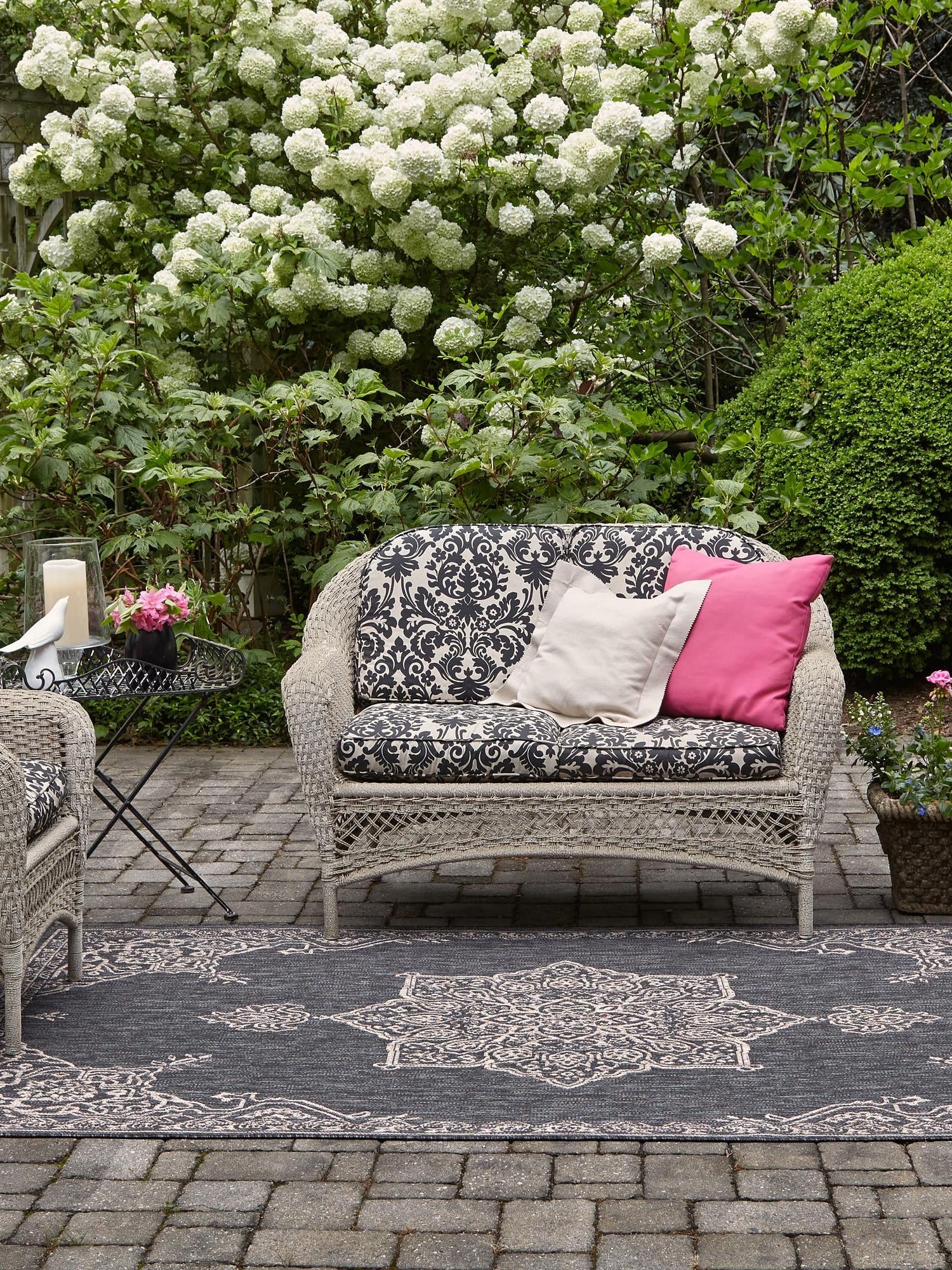 Charcoal Gray 7' 1 x 10' Outdoor Traditional Rectangle Area Rug Weather Resistant for Patio, Deck, Terrace, Balcony, Porch Classical Design Outside Carpet for Sale at Rug Engine