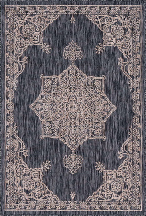 Charcoal Gray 4' 1 x 6' 1 Outdoor Traditional Rectangle Area Rug Weather Resistant for Patio, Deck, Terrace, Balcony, Porch Classical Design Outside Carpet for Sale at Rug Engine