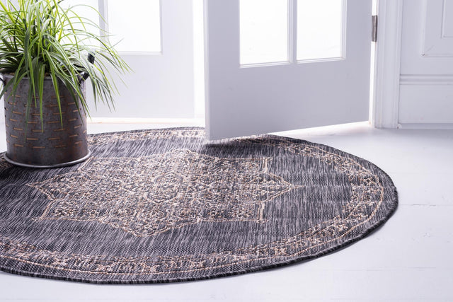 Charcoal Gray 10' x 10' Outdoor Traditional Round Area Rug Weather Resistant for Patio, Deck, Terrace, Balcony, Porch Classical Design Outside Carpet for Sale at Rug Engine