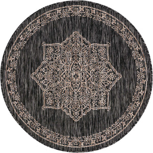 Charcoal Gray 4' 1 x 4' 1 Outdoor Traditional Round Area Rug Weather Resistant for Patio, Deck, Terrace, Balcony, Porch Classical Design Outside Carpet for Sale at Rug Engine