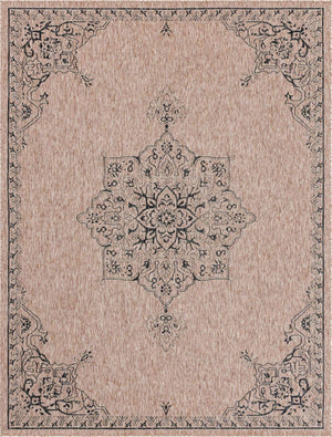 Beige 9' x 12' Outdoor Traditional Rectangle Area Rug Weather Resistant for Patio, Deck, Terrace, Balcony, Porch Classical Design Outside Carpet for Sale at Rug Engine