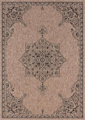 Beige 7' 10 x 11' Outdoor Traditional Rectangle Area Rug Weather Resistant for Patio, Deck, Terrace, Balcony, Porch Classical Design Outside Carpet for Sale at Rug Engine