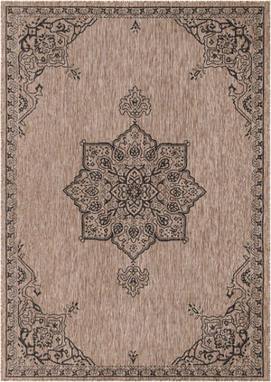 Beige 7' 1 x 10' Outdoor Traditional Rectangle Area Rug Weather Resistant for Patio, Deck, Terrace, Balcony, Porch Classical Design Outside Carpet for Sale at Rug Engine