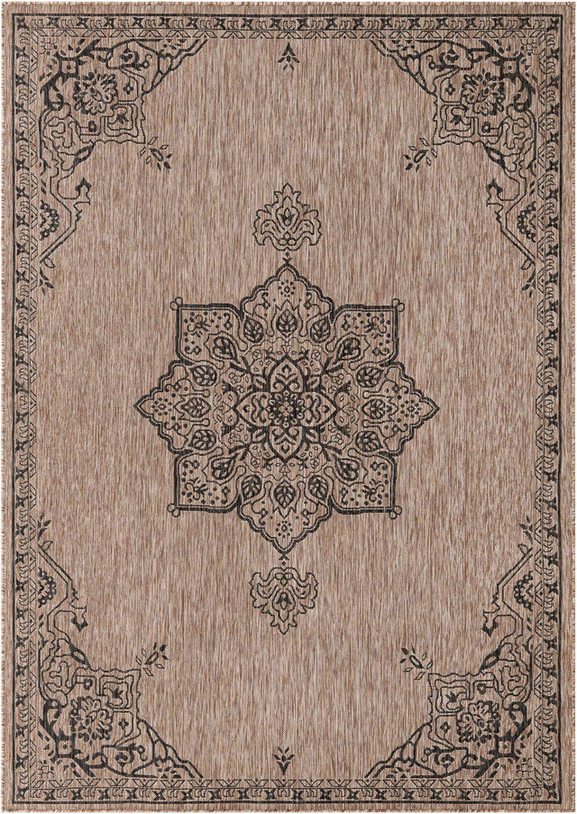 Beige 7' 1 x 10' Outdoor Traditional Rectangle Area Rug Weather Resistant for Patio, Deck, Terrace, Balcony, Porch Classical Design Outside Carpet for Sale at Rug Engine