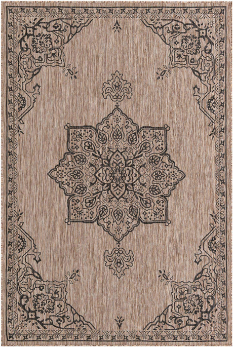 Beige 6' 1 x 9' Outdoor Traditional Rectangle Area Rug Weather Resistant for Patio, Deck, Terrace, Balcony, Porch