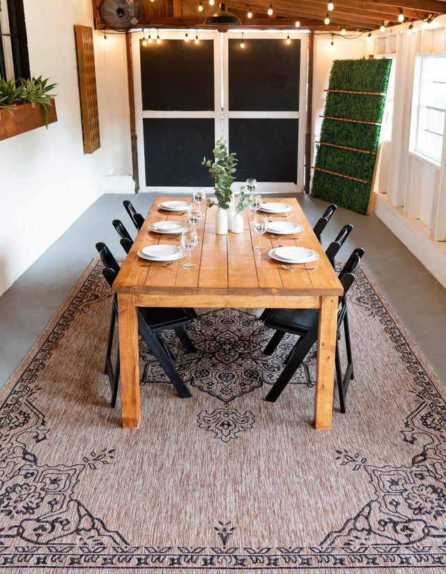 Beige 7' 1 x 10' Outdoor Traditional Rectangle Area Rug Weather Resistant for Patio, Deck, Terrace, Balcony, Porch Classical Design Outside Carpet for Sale at Rug Engine