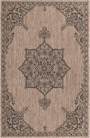 Beige 5' 3 x 8' Outdoor Traditional Rectangle Area Rug Weather Resistant for Patio, Deck, Terrace, Balcony, Porch Classical Design Outside Carpet for Sale at Rug Engine