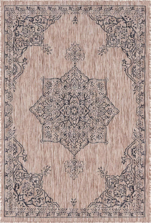 Beige 4' 1 x 6' 1 Outdoor Traditional Rectangle Area Rug Weather Resistant for Patio, Deck, Terrace, Balcony, Porch Classical Design Outside Carpet for Sale at Rug Engine