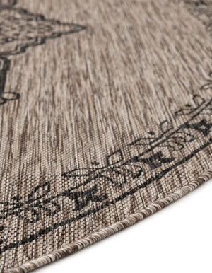 Beige 12' x 12' Outdoor Traditional Round Area Rug Weather Resistant for Patio, Deck, Terrace, Balcony, Porch Classical Design Outside Carpet for Sale at Rug Engine