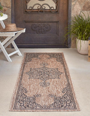 Beige 2' 7 x 10' Outdoor Traditional Runner Area Rug Weather Resistant for Patio, Deck, Terrace, Balcony, Porch Classical Design Outside Carpet for Sale at Rug Engine