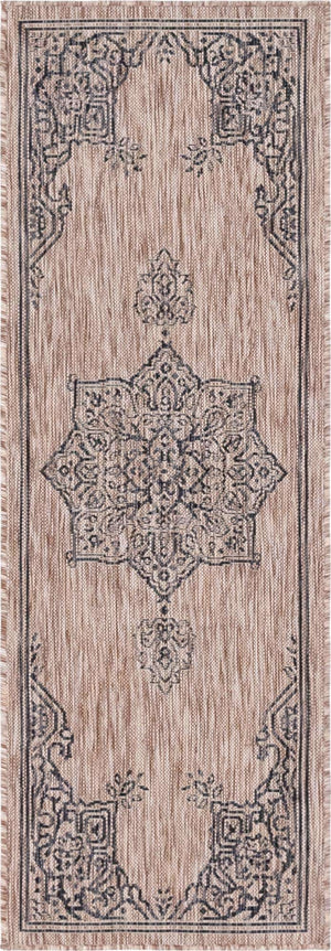 Beige 2' x 6' 1 Outdoor Traditional Runner Area Rug Weather Resistant for Patio, Deck, Terrace, Balcony, Porch Classical Design Outside Carpet for Sale at Rug Engine
