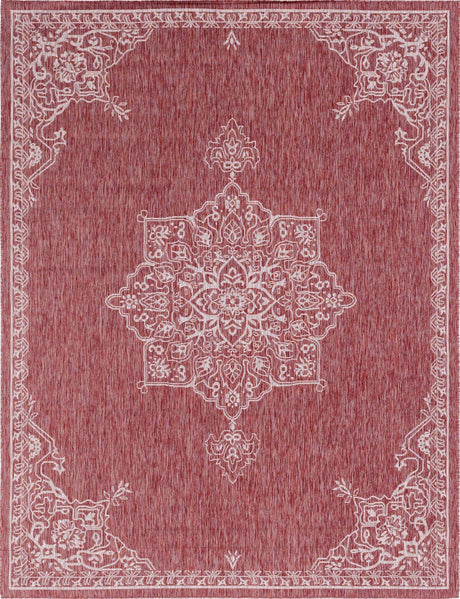 Rust Red 9' x 12' Outdoor Traditional Rectangle Area Rug Weather Resistant for Patio, Deck, Terrace, Balcony, Porch