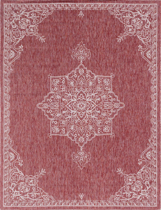 Rust Red 9' x 12' Outdoor Traditional Rectangle Area Rug Weather Resistant for Patio, Deck, Terrace, Balcony, Porch