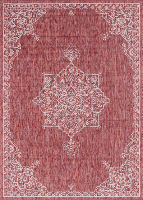 Rust Red 7' 10 x 11' Outdoor Traditional Rectangle Area Rug Weather Resistant for Patio, Deck, Terrace, Balcony, Porch