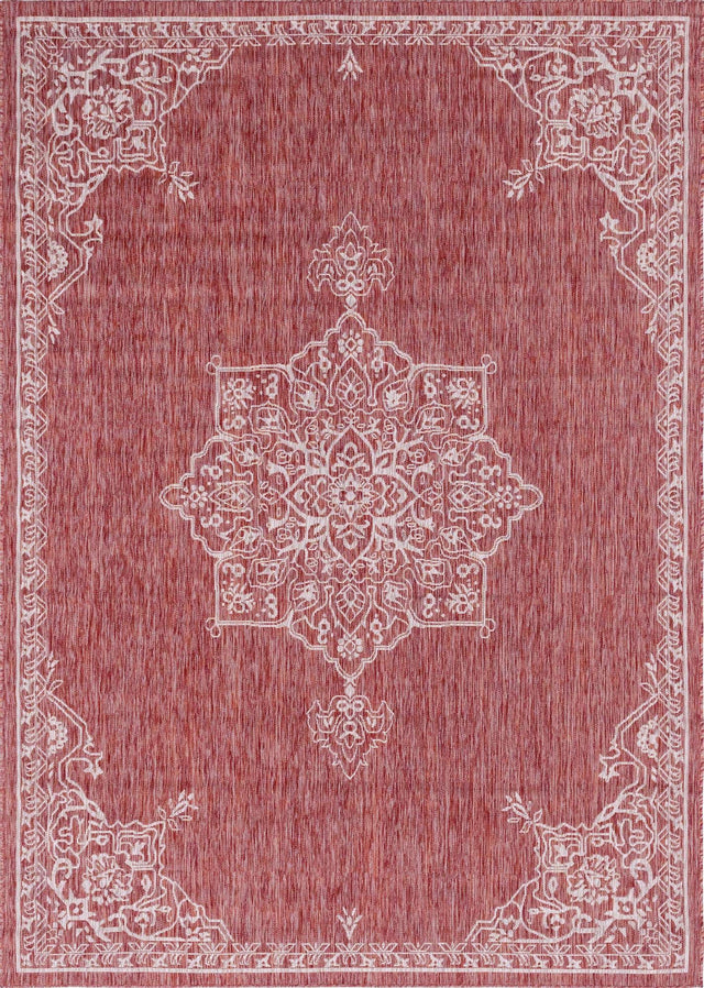 Rust Red 7' 1 x 10' Outdoor Traditional Rectangle Area Rug Weather Resistant for Patio, Deck, Terrace, Balcony, Porch Classical Design Outside Carpet for Sale at Rug Engine