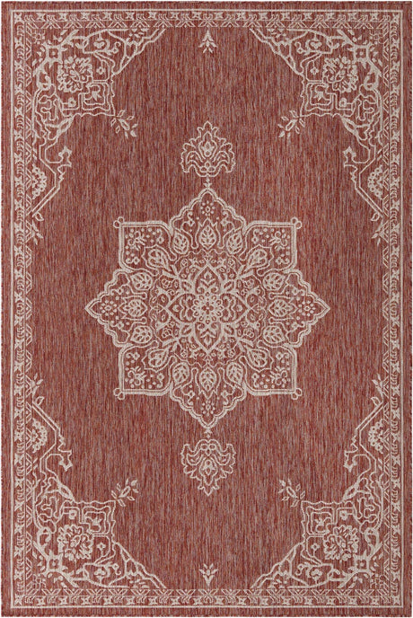 Rust Red 6' 1 x 9' Outdoor Traditional Rectangle Area Rug Weather Resistant for Patio, Deck, Terrace, Balcony, Porch