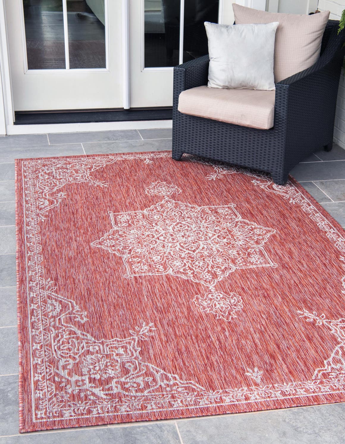 Rust Red 10' x 14' 1 Outdoor Traditional Rectangle Area Rug Weather Resistant for Patio, Deck, Terrace, Balcony, Porch Classical Design Outside Carpet for Sale at Rug Engine
