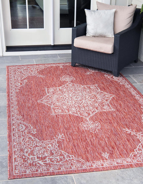 Rust Red 7' 10 x 11' Outdoor Traditional Rectangle Area Rug Weather Resistant for Patio, Deck, Terrace, Balcony, Porch