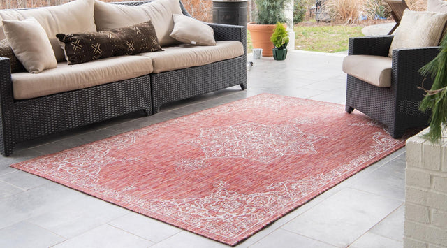 Rust Red 9' x 12' Outdoor Traditional Rectangle Area Rug Weather Resistant for Patio, Deck, Terrace, Balcony, Porch