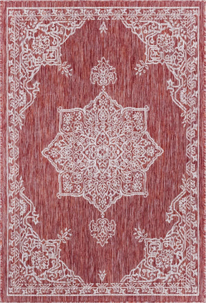 Rust Red 4' 1 x 6' 1 Outdoor Traditional Rectangle Area Rug Weather Resistant for Patio, Deck, Terrace, Balcony, Porch Classical Design Outside Carpet for Sale at Rug Engine
