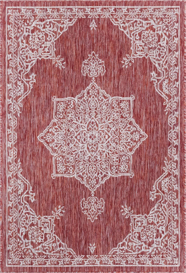 Rust Red 4' 1 x 6' 1 Outdoor Traditional Rectangle Area Rug Weather Resistant for Patio, Deck, Terrace, Balcony, Porch Classical Design Outside Carpet for Sale at Rug Engine