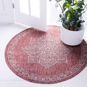 Rust Red 4' 1 x 4' 1 Outdoor Traditional Round Area Rug Weather Resistant for Patio, Deck, Terrace, Balcony, Porch