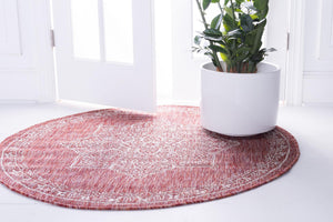 Rust Red 4' 1 x 4' 1 Outdoor Traditional Round Area Rug Weather Resistant for Patio, Deck, Terrace, Balcony, Porch