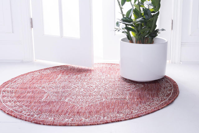 Rust Red 4' 1 x 4' 1 Outdoor Traditional Round Area Rug Weather Resistant for Patio, Deck, Terrace, Balcony, Porch