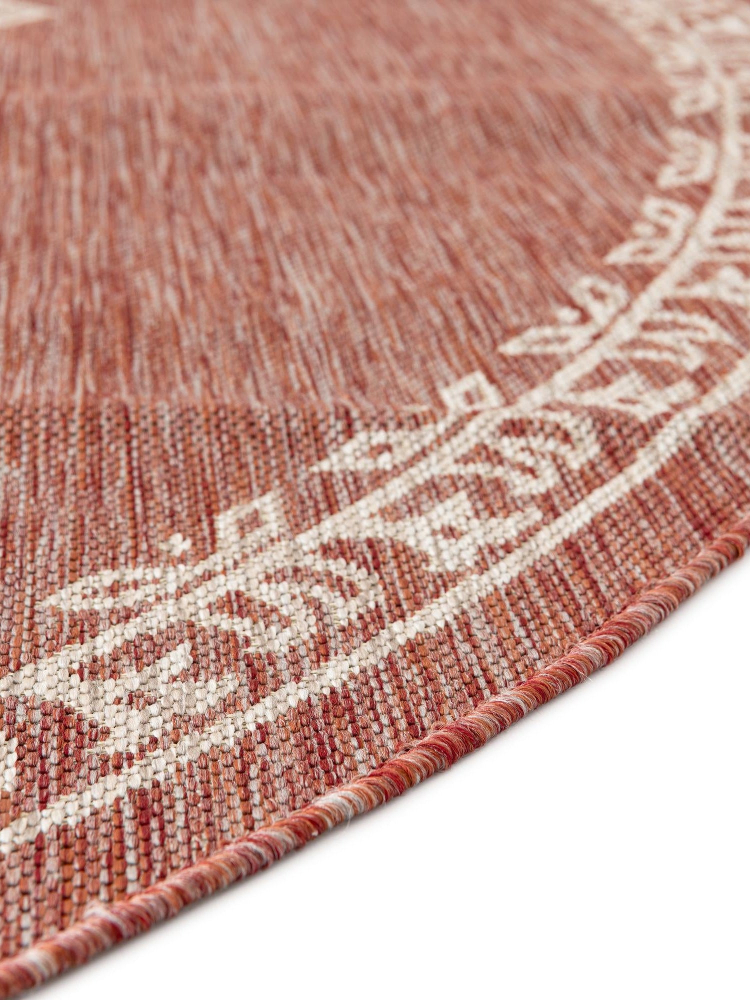 Rust Red 7' 10 x 7' 10 Outdoor Traditional Round Area Rug Weather Resistant for Patio, Deck, Terrace, Balcony, Porch Classical Design Outside Carpet for Sale at Rug Engine