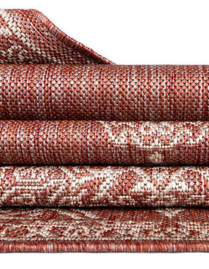 Rust Red 12' x 12' Outdoor Traditional Round Area Rug Weather Resistant for Patio, Deck, Terrace, Balcony, Porch Classical Design Outside Carpet for Sale at Rug Engine