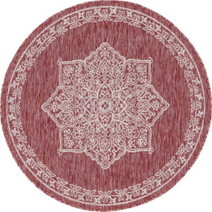 Rust Red 4' 1 x 4' 1 Outdoor Traditional Round Area Rug Weather Resistant for Patio, Deck, Terrace, Balcony, Porch