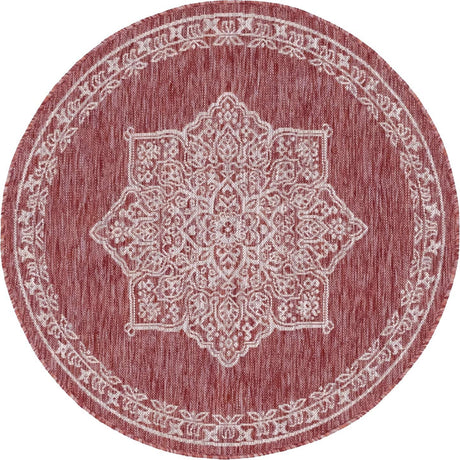 Rust Red 4' 1 x 4' 1 Outdoor Traditional Round Area Rug Weather Resistant for Patio, Deck, Terrace, Balcony, Porch