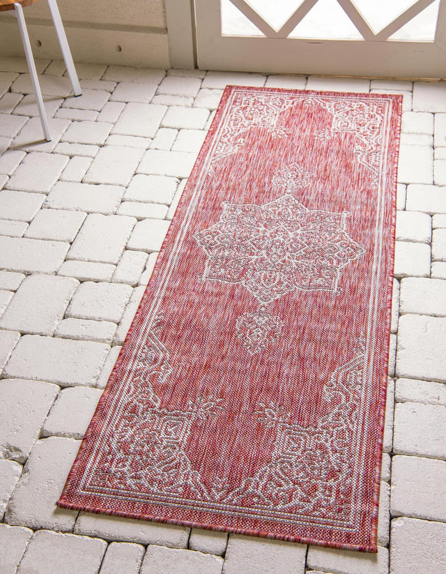 Rust Red 2' x 6' 1 Outdoor Traditional Runner Area Rug Weather Resistant for Patio, Deck, Terrace, Balcony, Porch Classical Design Outside Carpet for Sale at Rug Engine