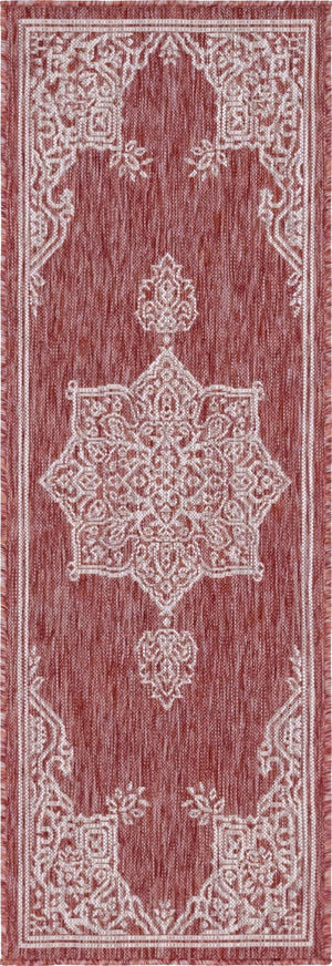 Rust Red 2' x 6' 1 Outdoor Traditional Runner Area Rug Weather Resistant for Patio, Deck, Terrace, Balcony, Porch Classical Design Outside Carpet for Sale at Rug Engine