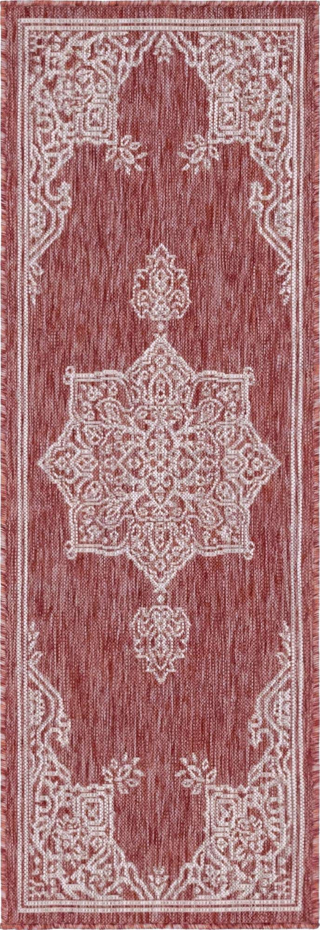 Rust Red 2' x 6' 1 Outdoor Traditional Runner Area Rug Weather Resistant for Patio, Deck, Terrace, Balcony, Porch Classical Design Outside Carpet for Sale at Rug Engine