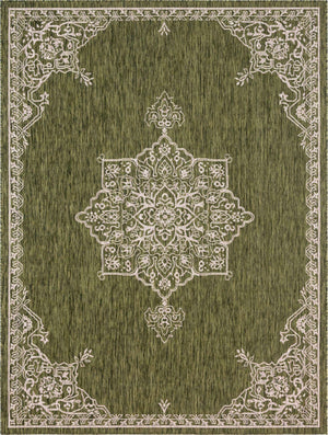 Green 9' x 12' Outdoor Traditional Rectangle Area Rug Weather Resistant for Patio, Deck, Terrace, Balcony, Porch Classical Design Outside Carpet for Sale at Rug Engine