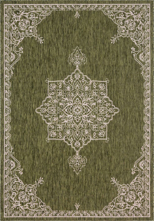 Green 7' 10 x 11' Outdoor Traditional Rectangle Area Rug Weather Resistant for Patio, Deck, Terrace, Balcony, Porch Classical Design Outside Carpet for Sale at Rug Engine