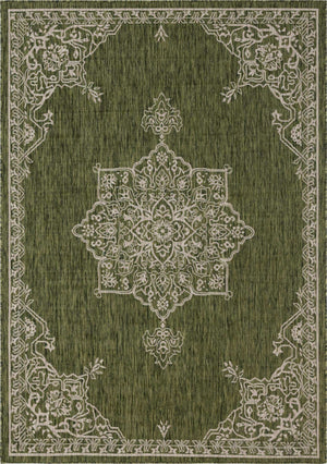 Green 7' 1 x 10' Outdoor Traditional Rectangle Area Rug Weather Resistant for Patio, Deck, Terrace, Balcony, Porch Classical Design Outside Carpet for Sale at Rug Engine