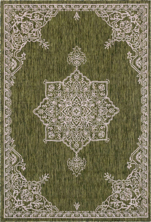 Green 6' 1 x 9' Outdoor Traditional Rectangle Area Rug Weather Resistant for Patio, Deck, Terrace, Balcony, Porch Classical Design Outside Carpet for Sale at Rug Engine