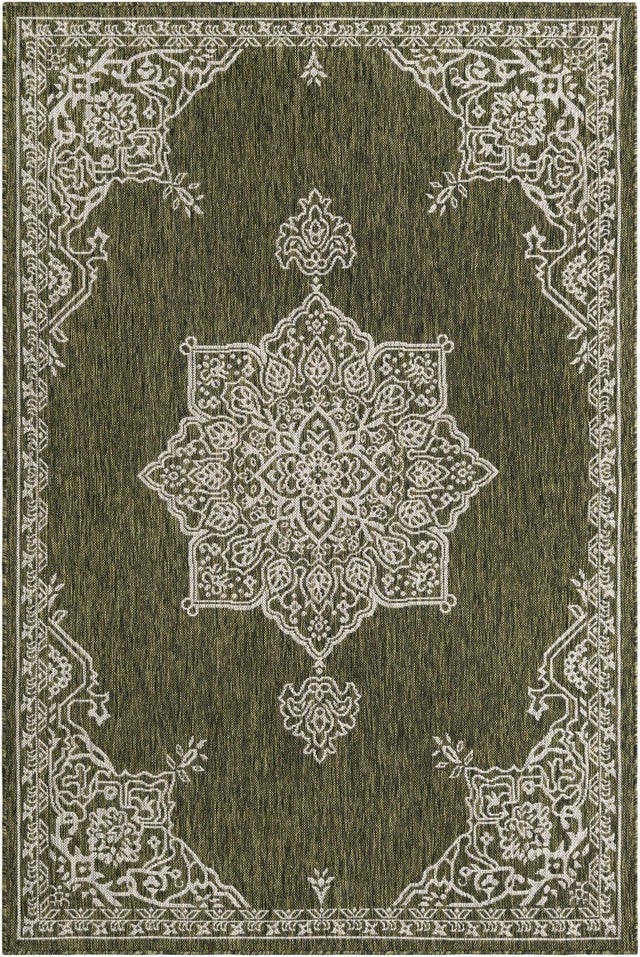 Green 5' 3 x 8' Outdoor Traditional Rectangle Area Rug Weather Resistant for Patio, Deck, Terrace, Balcony, Porch Classical Design Outside Carpet for Sale at Rug Engine