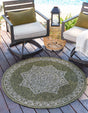 Green 4' 1 x 4' 1 Outdoor Traditional Round Area Rug Weather Resistant for Patio, Deck, Terrace, Balcony, Porch Classical Design Outside Carpet for Sale at Rug Engine