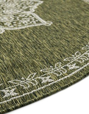 Green 4' 1 x 4' 1 Outdoor Traditional Round Area Rug Weather Resistant for Patio, Deck, Terrace, Balcony, Porch Classical Design Outside Carpet for Sale at Rug Engine