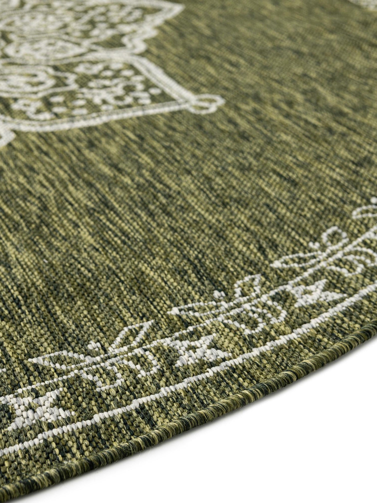 Green 7' 10 x 7' 10 Outdoor Traditional Round Area Rug Weather Resistant for Patio, Deck, Terrace, Balcony, Porch Classical Design Outside Carpet for Sale at Rug Engine