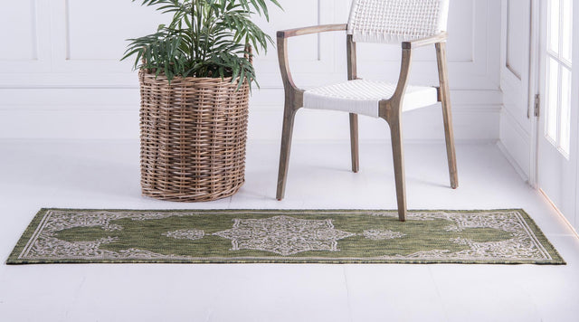 Green 2' 7 x 10' Outdoor Traditional Runner Area Rug Weather Resistant for Patio, Deck, Terrace, Balcony, Porch Classical Design Outside Carpet for Sale at Rug Engine