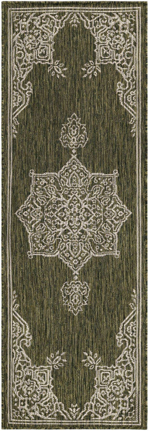 Green 2' x 6' 1 Outdoor Traditional Runner Area Rug Weather Resistant for Patio, Deck, Terrace, Balcony, Porch Classical Design Outside Carpet for Sale at Rug Engine