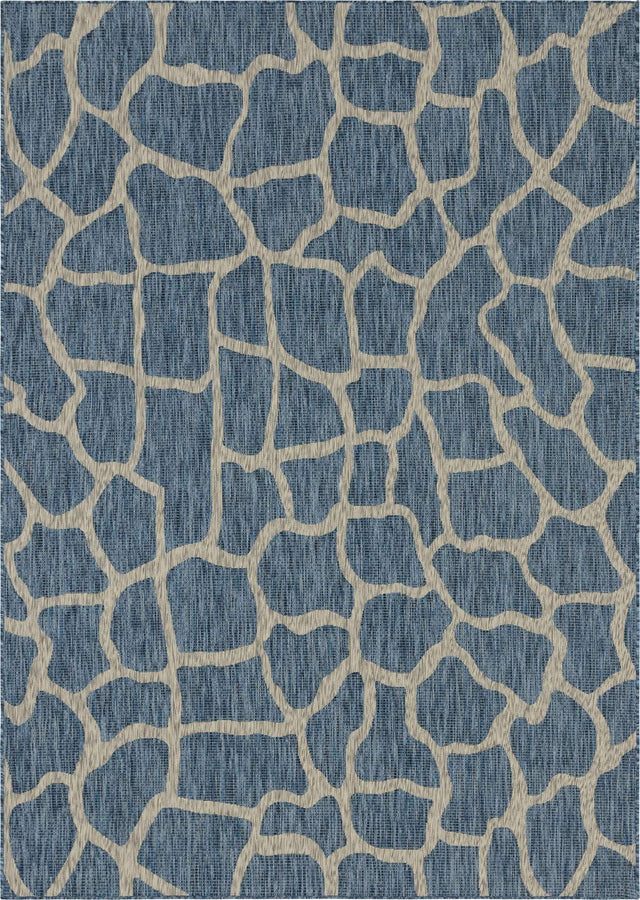 Blue 7' 10 x 11' Outdoor Safari Rectangle Area Rug Weather Resistant for Patio, Deck, Terrace, Balcony, Porch Animal Print Wildlife Nature Carpet for Sale at Rug Engine