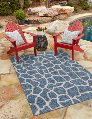 Blue 7' 1 x 10' Outdoor Safari Rectangle Area Rug Weather Resistant for Patio, Deck, Terrace, Balcony, Porch Animal Print Wildlife Nature Carpet for Sale at Rug Engine