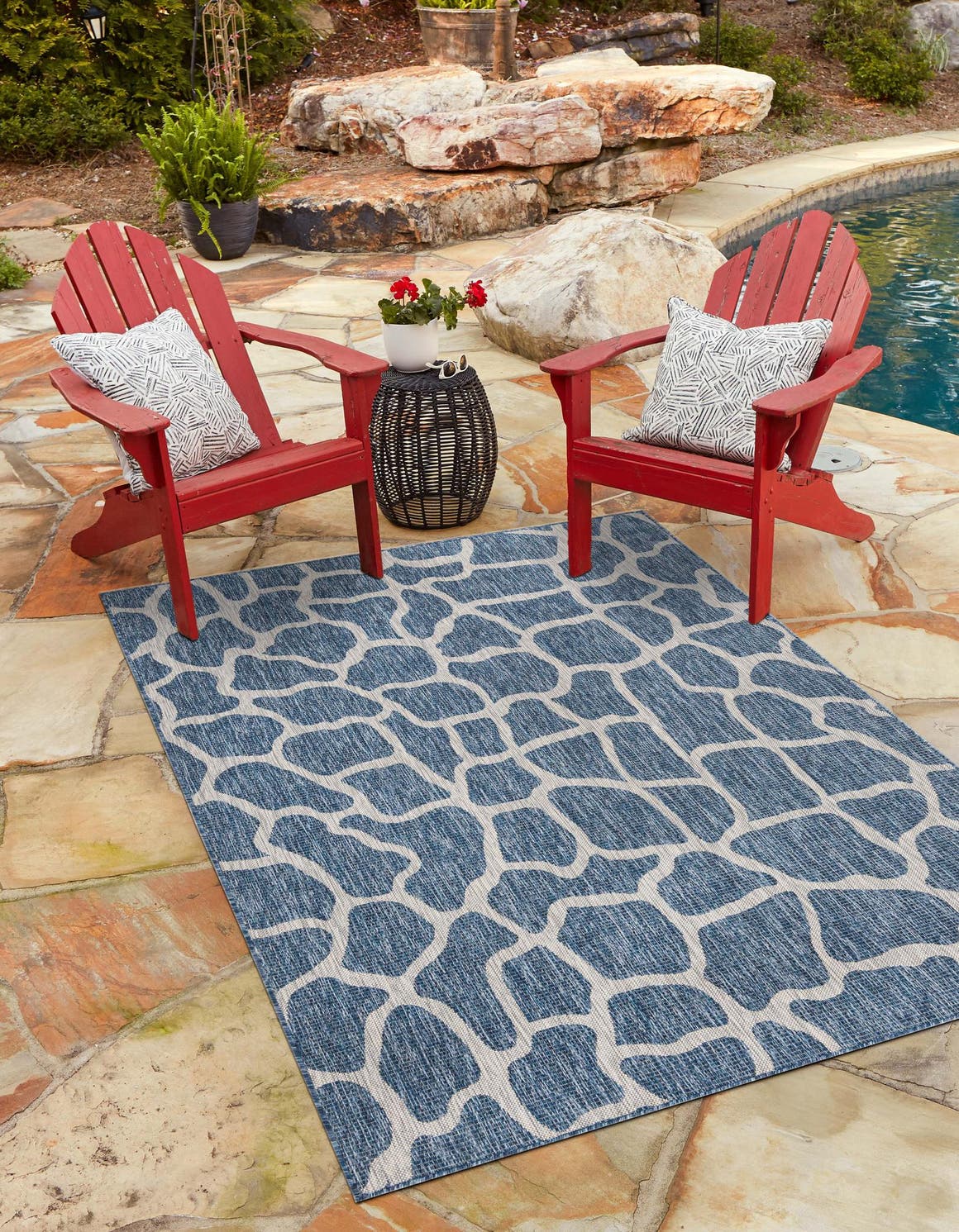 Blue 9' x 12' Outdoor Safari Rectangle Area Rug Weather Resistant for Patio, Deck, Terrace, Balcony, Porch Animal Print Wildlife Nature Carpet for Sale at Rug Engine
