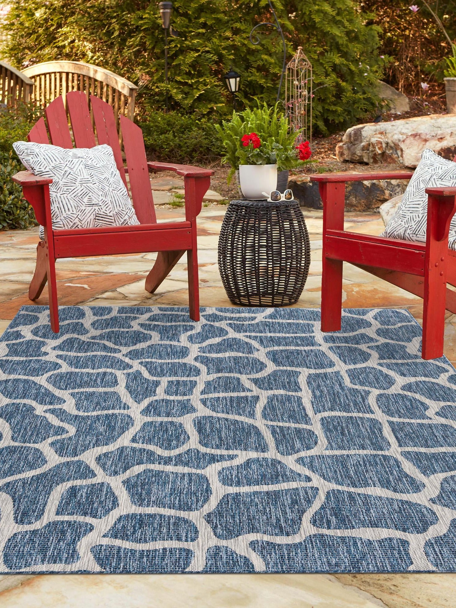 Blue 9' x 12' Outdoor Safari Rectangle Area Rug Weather Resistant for Patio, Deck, Terrace, Balcony, Porch Animal Print Wildlife Nature Carpet for Sale at Rug Engine