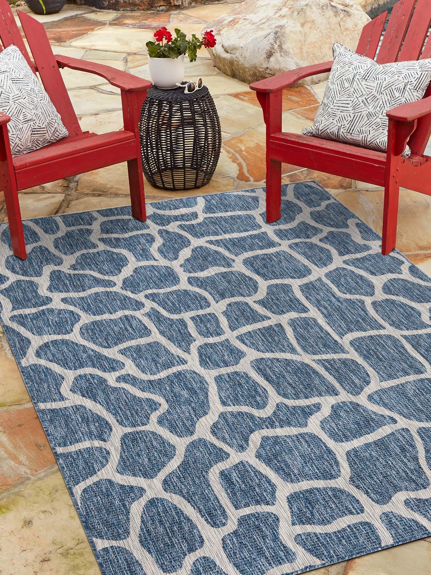 Blue 7' 10 x 11' Outdoor Safari Rectangle Area Rug Weather Resistant for Patio, Deck, Terrace, Balcony, Porch Animal Print Wildlife Nature Carpet for Sale at Rug Engine